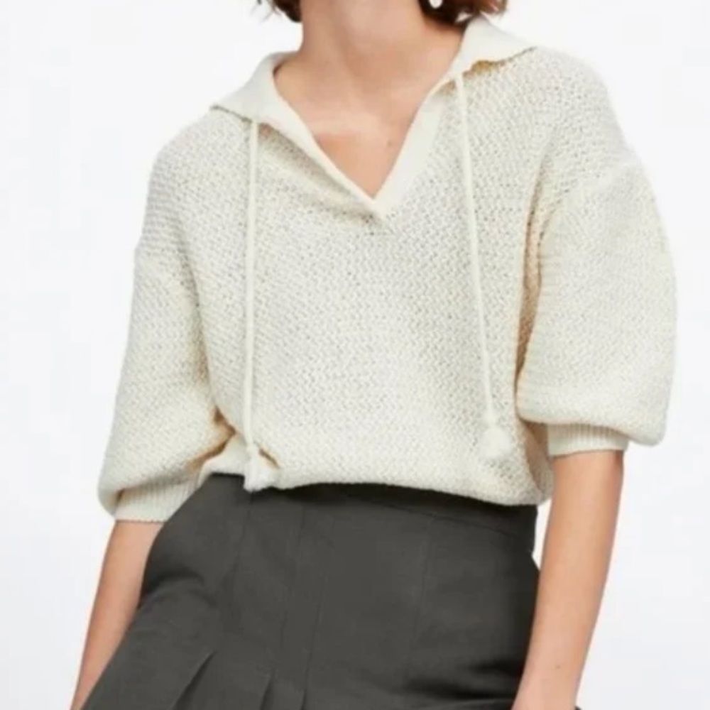 Zara Polo Puff-Sleeve Knit Top